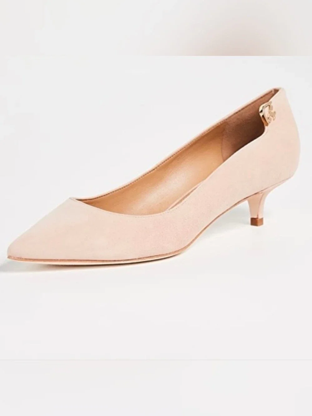 TORY BURCH Nude Elizabeth Suede Leather Pointed Toe Kitten Heel Pumps